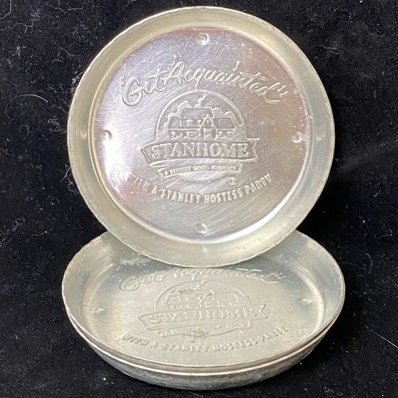 Vintage GUC Set of 3, Stanhome “Get Acquainted” Aluminum Drink Coasters - Picture 1 of 14